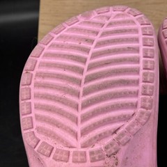 Crocs Pink Lined Clogs Junior Size 3 Adult Size 5 White Lining Spellout Cute