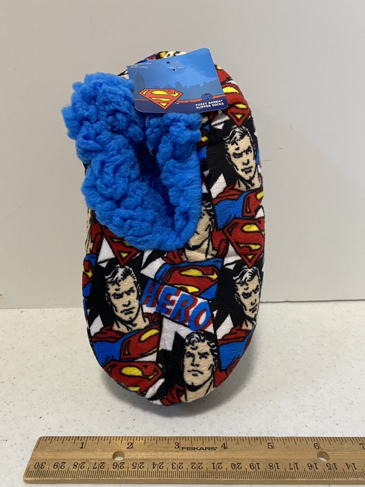 Fuzzy Babba Slipper Socks DC Superman Non Slip Warm Child’s M/L New, Tags