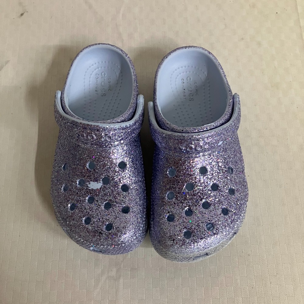 Crocs Classic Glitter Clogs Shoes Kids Size C13 Silver Sparkle Slip On Comfort