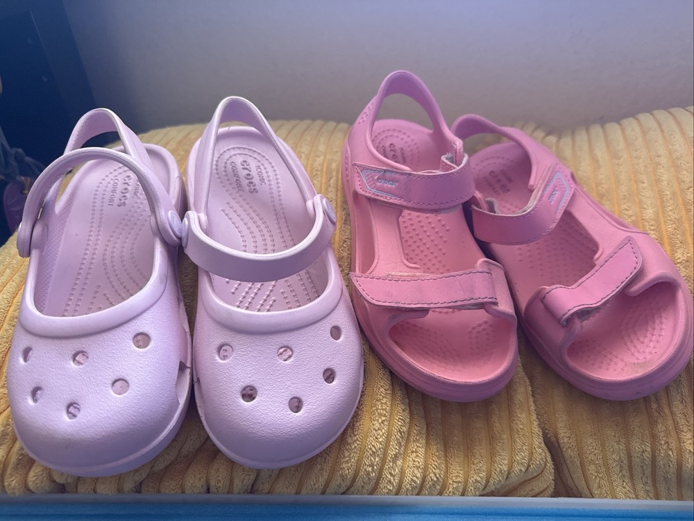 2 Crocs Kids-Pink Lemonade Swiftwater Expedition Sandals + Pink Mary Jane’s C11