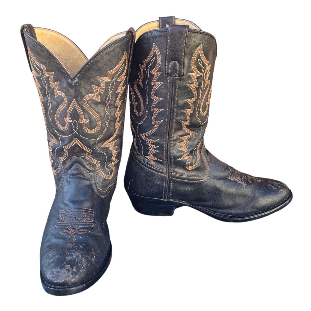 Rodeo Ropers Cowboy Boots Western Wear Dark Brown Size 6 Kids Young Man Worn