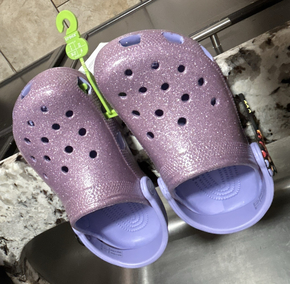 Crocs Classic I Am Butterfly Glitter Purple Clog US 4 Unisex Kids Slip On
