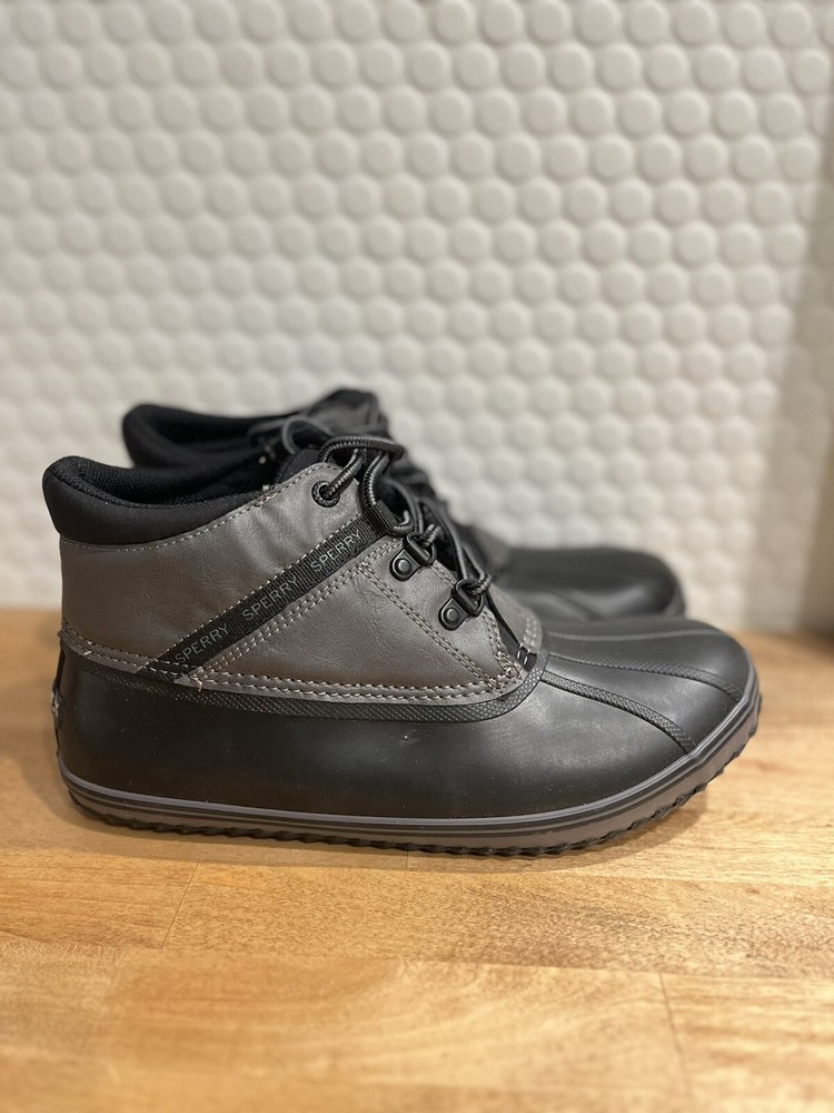NEW Sperry Boys Bowline Storm Duck Boots | Black & Charcoal Size 7