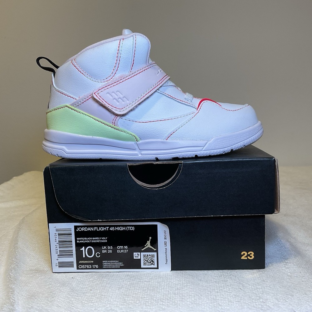 TD Nike Jordan Flight 45 High Kids White Pink Toddler CI5763-176 NEW Size 10c