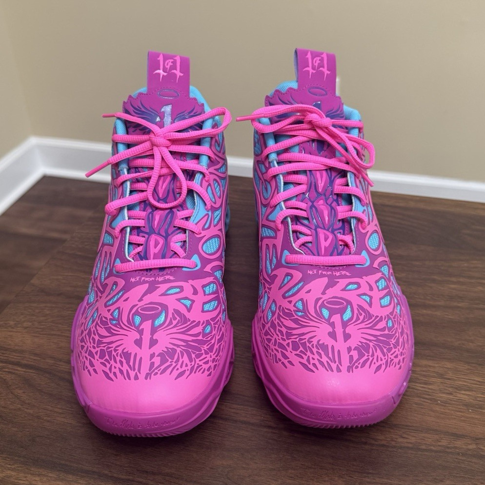 PUMA LaMelo Ball MB.01 Mid Top Basketball Sneakers Pink/Blue Lace Up 9.5