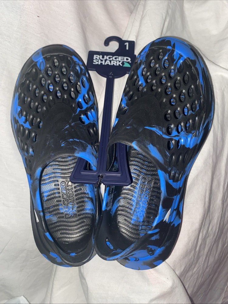 Rugged Shark Kids Size 1 Black/blue Multicolor Clog Water Shoe No Tags