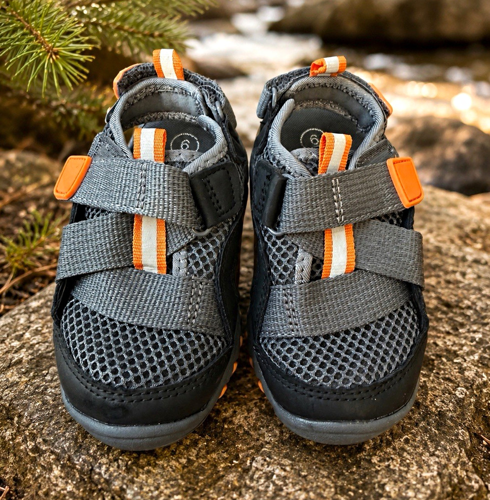 Cat & Jack Unisex Kids Gray/Orange/Black Mesh Hook & Loop Sneakers Size 6