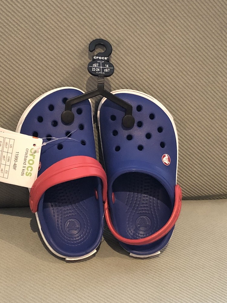 Crocs Kids Crocband II Clogs, Children’s Size 6/7, C6/C7, Blue / Red ☆ New ☆