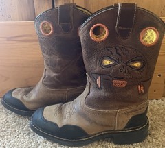 Cody James Warrior Skull Square Toe Kids Size 1 D Pull On Work/Western Boots