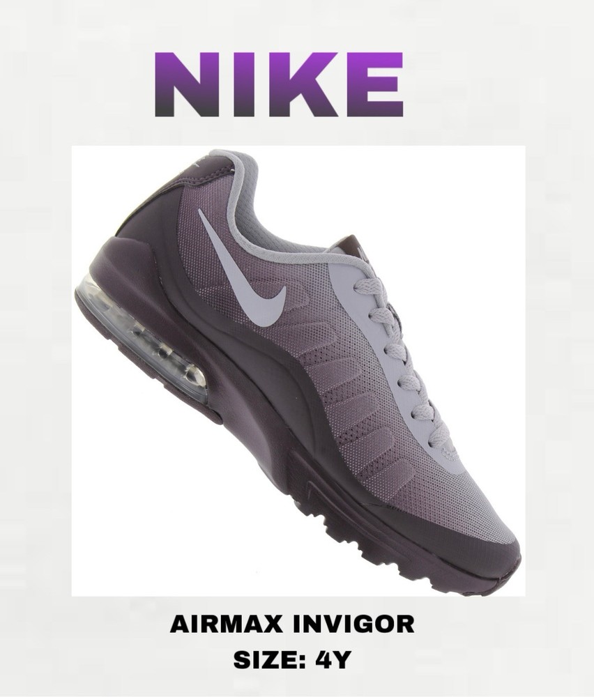 NIKE AIR MAX INVIGOR GREY PURPLE TRAINERS ATHLETIC SNEAKERS SIZE 4Y