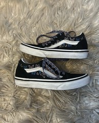 Kids Black and White Vans with purple and blue butterflies size 13.5