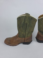 ​DAN POST Youth Sz 4 D Teddy Cowboy Boots DPC3946 Square Toe Brown Green Leather