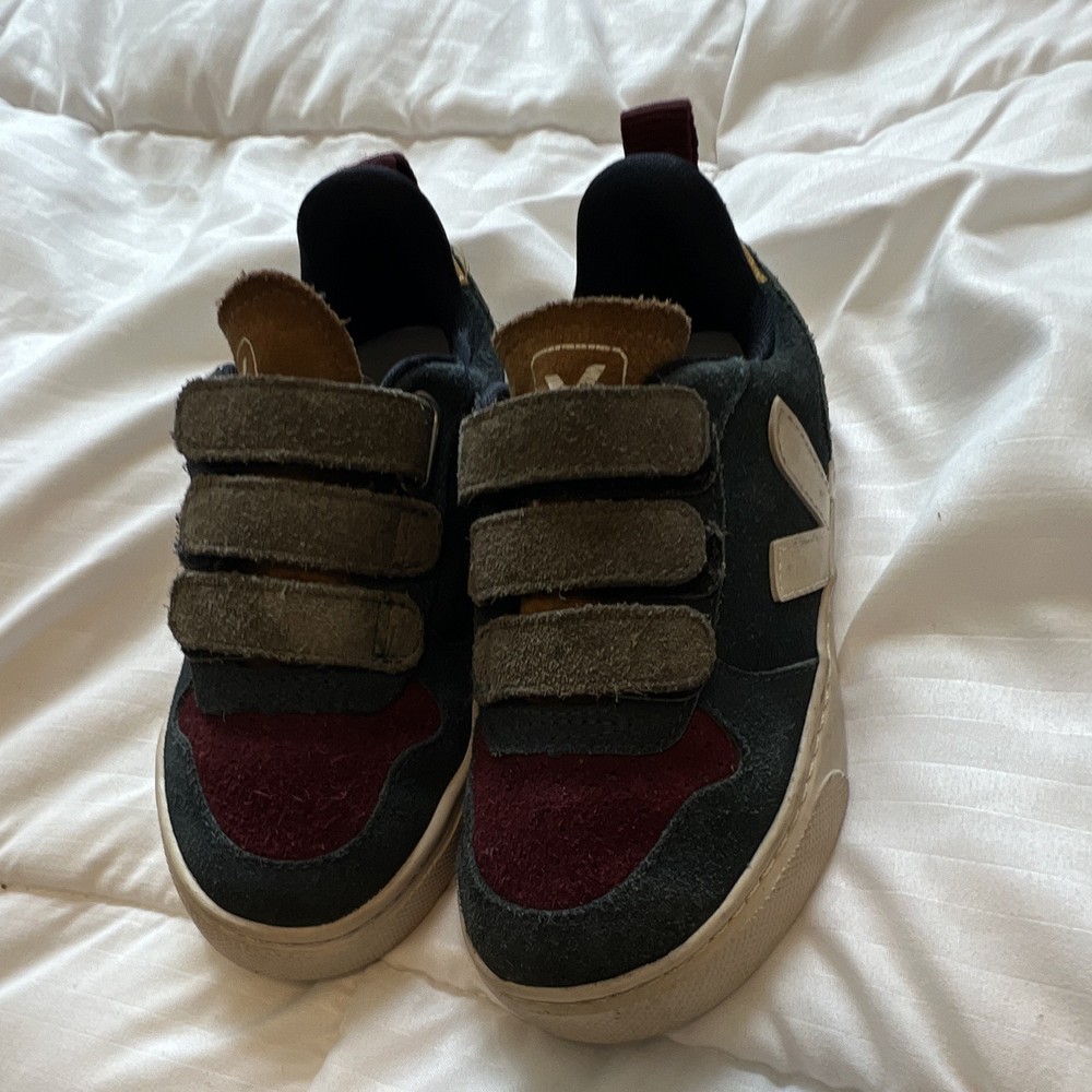 VEJA Kids Suede Hook & Loop Low Top Sneakers Colorblock Rubber Sole US 11