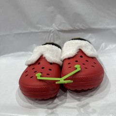 Crocs Classic Clogs Kids 4 Varsity Red Santa Fuzzy Lined Comfort Shoes EBS2784