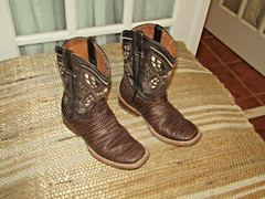 El General Brown Snake Print Leather Square Toe Cowboy Boots Youth sz 13 Mex 20