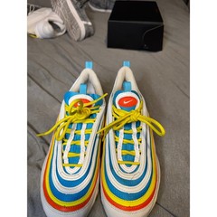 Nike Air Max 97 GS White Blue Yellow Red Sneakers CK0006-400 Size 6Y
