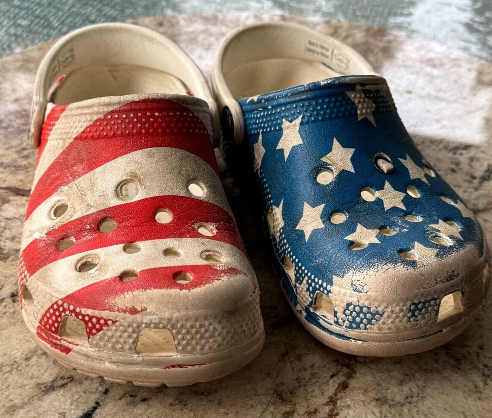 Crocs Youth Kids Clog Shoe Classic American Flag Red White Blue Stars 13 13C