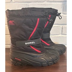 Sorel Kids Snow Commander Boots Black Red Winter Snow Size 4