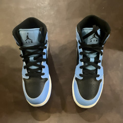 Jordan Air Jordan 1 Mid Blue/Black Leather Mid Top Sneaker Unisex Kids 7Y