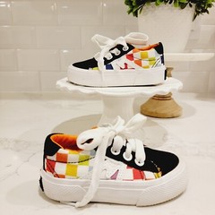 Kids MUDD POPPY Checkered Multicolored Lace Up Sneakers Size 6