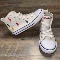 Polo Ralph Lauren Hamptyn Hi II White Canvas Multi Pony High Top Sneakers Kids 1
