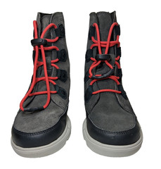 Sorel Explorer Lined Waterproof Suede Lace Up Snow Boots Sz 5 Black Gray