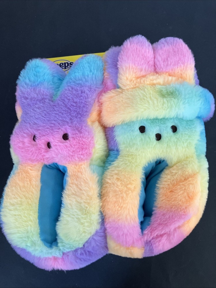 Peeps Slippers and Headband Set Fluffy Rainbow Kids Size 13/1