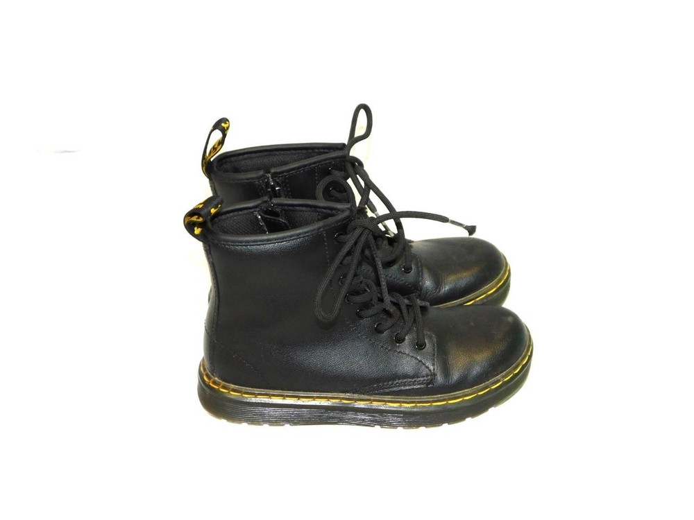 Dr Martens Sz 2 EU 33 Kids Black Zavala J Combat Boots Leather Lace Zip Boy Girl