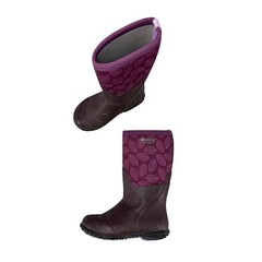 Bogs Kids Rain Boots Purple Leaf Print Burgundy Waterproof Insulated Size 12