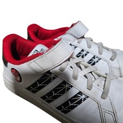 Adidas Marvel Spider-Man Grand Court Kids Size 1 White Sneakers Hook &Loop Shoes