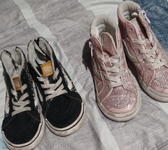 VANS High Top Sneakers Black Pink Glitter Unisex Kids Size 8 Round Toe
