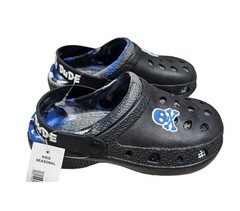 Brand unknown Kids Cool Dude Skull Clogs Boys Black & Blue Slip-On Shoes Rubber