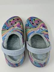 Crocs Classic Faux Fur Lined Clogs White Multicolored Pastel Swirl Youth C13