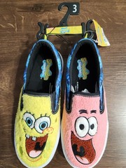 NEW SpongeBob SquarePants & Patrick YOUTH Chenille Fleece Slip-On Sneakers SZ 3