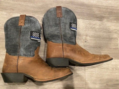 Dan Post Youth Sz 5D Thin Blue Line Brown Leather USA Flag Cowboy Western Boots