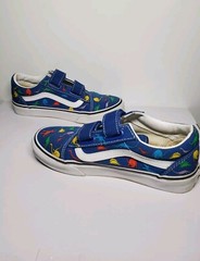 Vans Old Skool V Dino Boys Sneakers Blue Dinosaur Print Pattern Size 3 Tru White