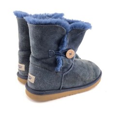 UGG Bailey Button Winter Boots Kids Youth Size 6 EUR 38 Blue Leather Sheepskin