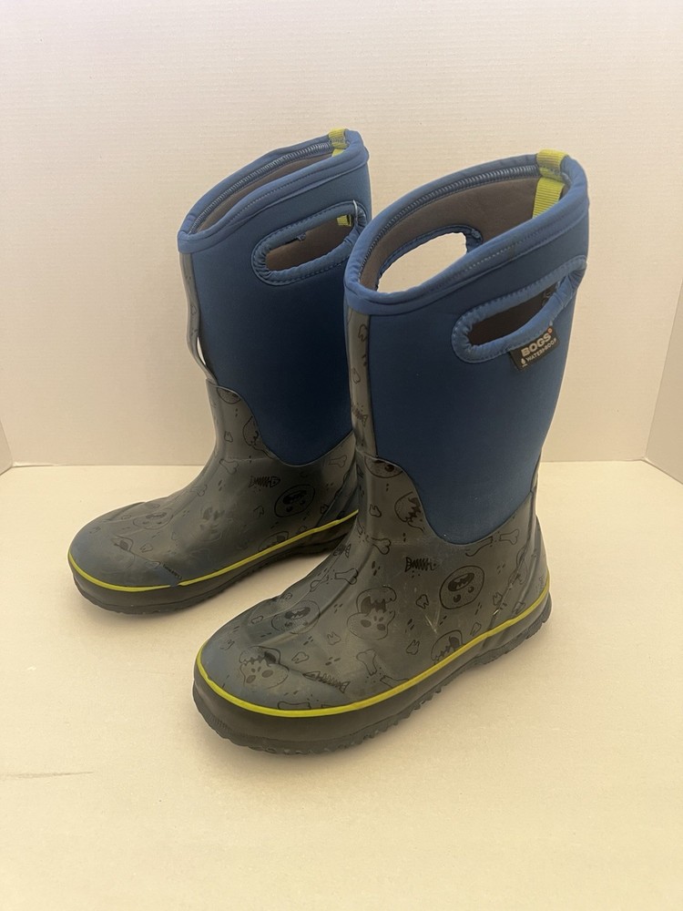 Read Bogs Youth Bones Boots Size 3 Blue/Gray Waterproof Rain Boots