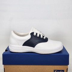 Size 13 Little Kids – KEDS School Days II Leather – White / Navy