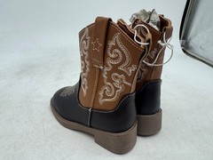 First Steps Western Boots Kids Brown Embroidered Side Zip Square Toe – 5 UK