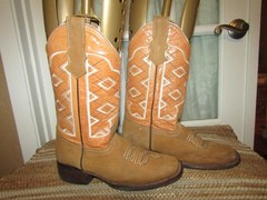 Mexico Square Toe 2 Tone Brown Leather Western Boots Youth size 4 Mex 24