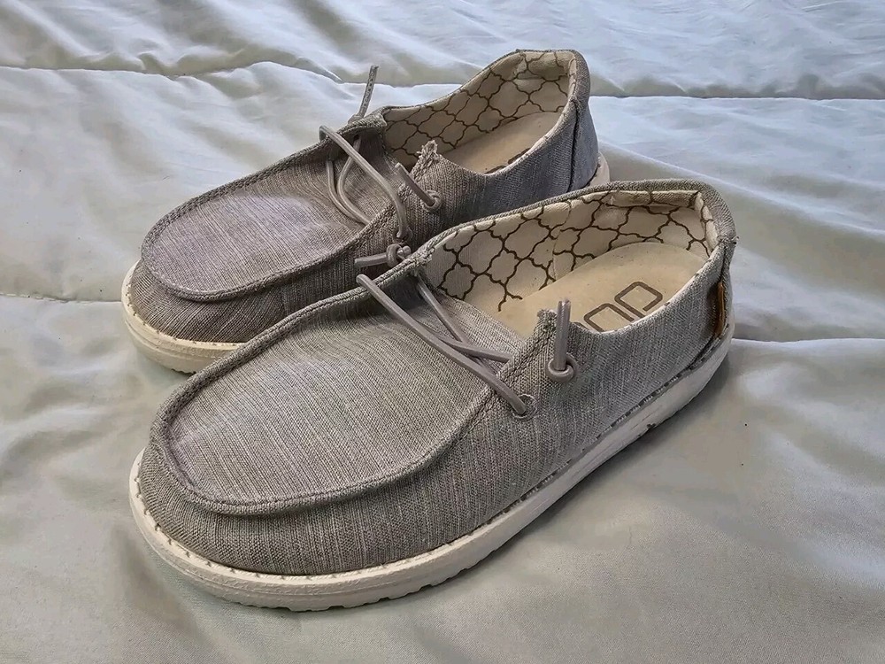 Hey Dude Wendy Loafers Womens Size 2 Kid Size 1 Linen Gray Slip On Shoes Comfort