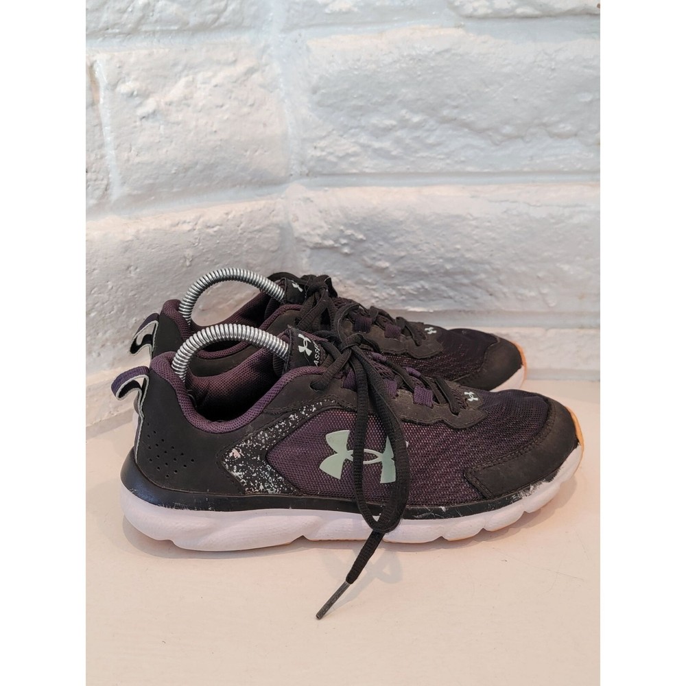 Under Armour Assert 9 GS Paint Splatter black tile blue shoes youth size 5Y
