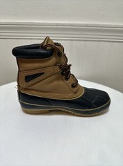 Trail’s End Thermolite Brown Navy Duck Boots Steel Shank Flannel Lined Youth Sz3