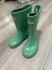 Hunter Kids First Classic Starcloud Rain Boots, Size 10 Green Sparkle