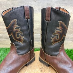 Magellan Outdoors Youth – Size 3 – Brown / Black Square Faux Cowboy Boots 167252
