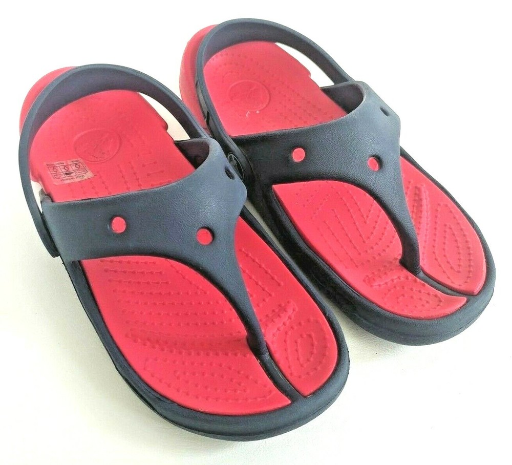 Crocs Electro Flip Kids Size 12 c 13 Navy Red Slides Slingback Thong Sandals