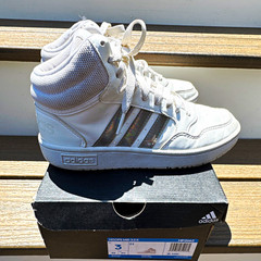 adidas Hoops 3.0 Mid Unisex Kids High Top Sneakers White/Gray Leather US 3