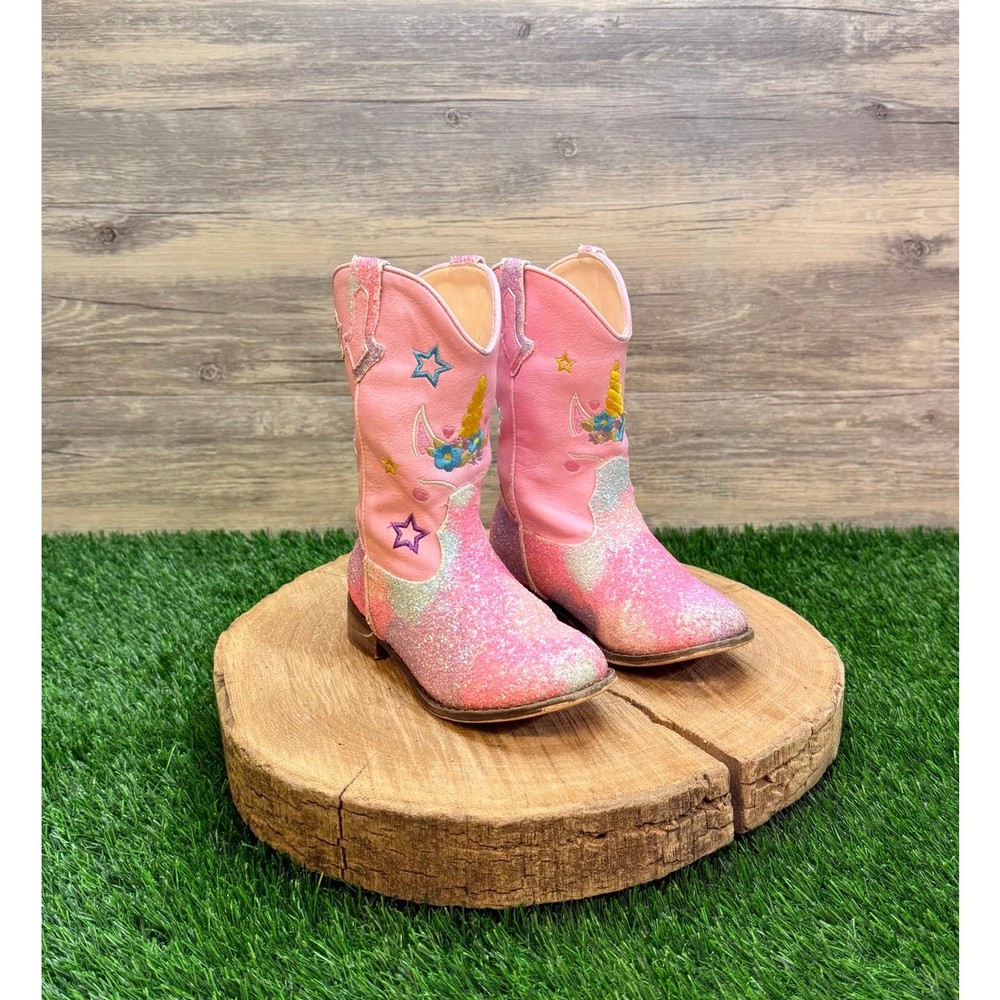 Unknown Youth – Size 10 – Pink Glitter Unicorn Stars Cowboy Boots