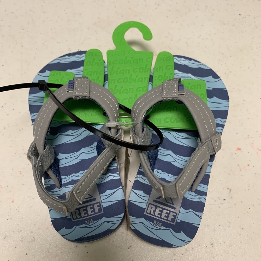 Reef Little Ahi Ocean Flip Flops Blue Gray Sandals with strap Size 3/4 New